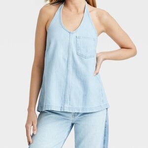Universal Thread halter back-tie light blue denim shirt size extra small
